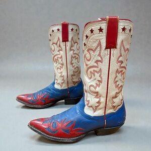Panhandle Slim • Patriotic Flame Stitch • Women’s 8 B Vintage Cowboy Boots